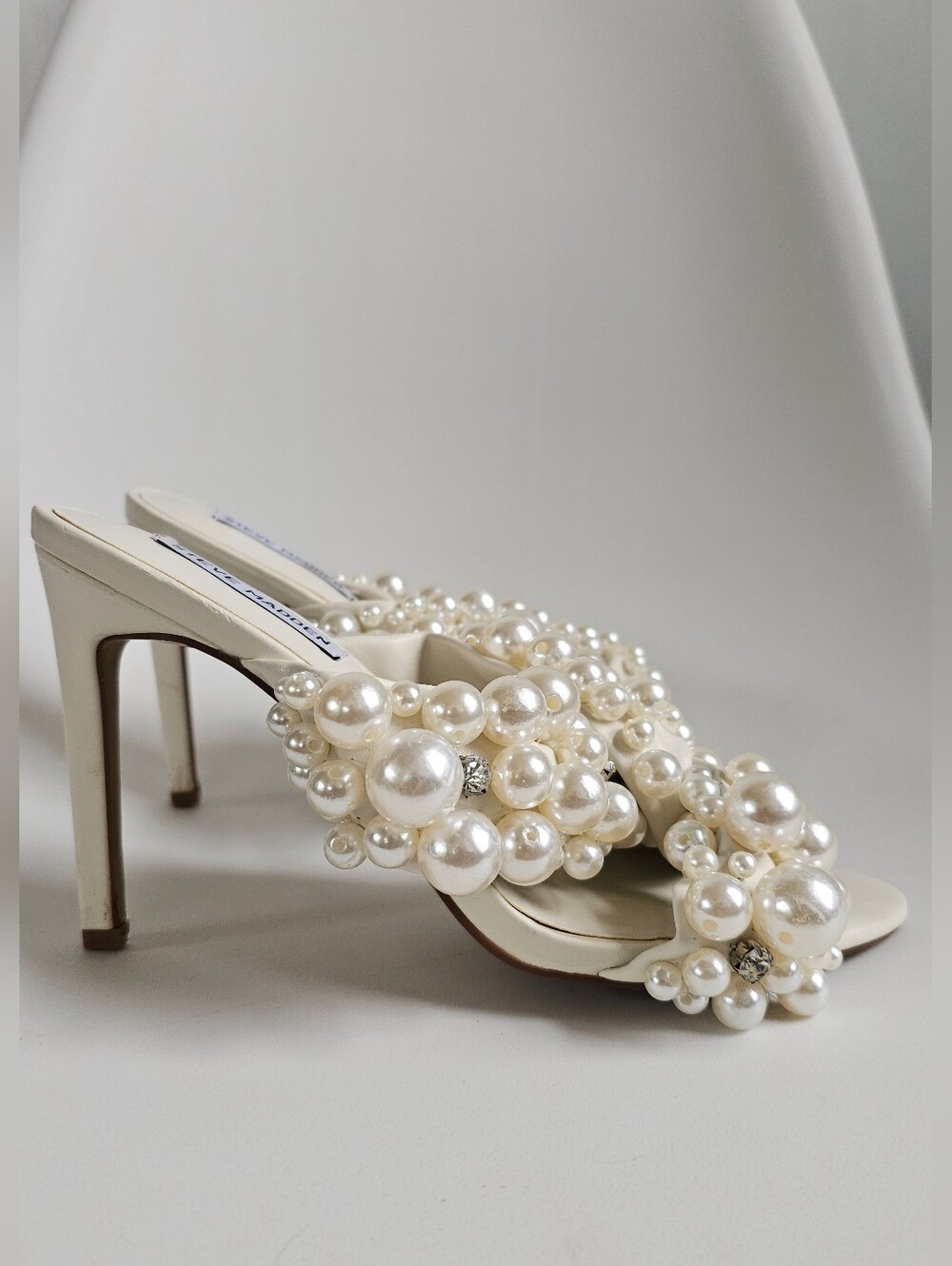 Steve Madden Ivory Pearl-Embellished High Heel Mules